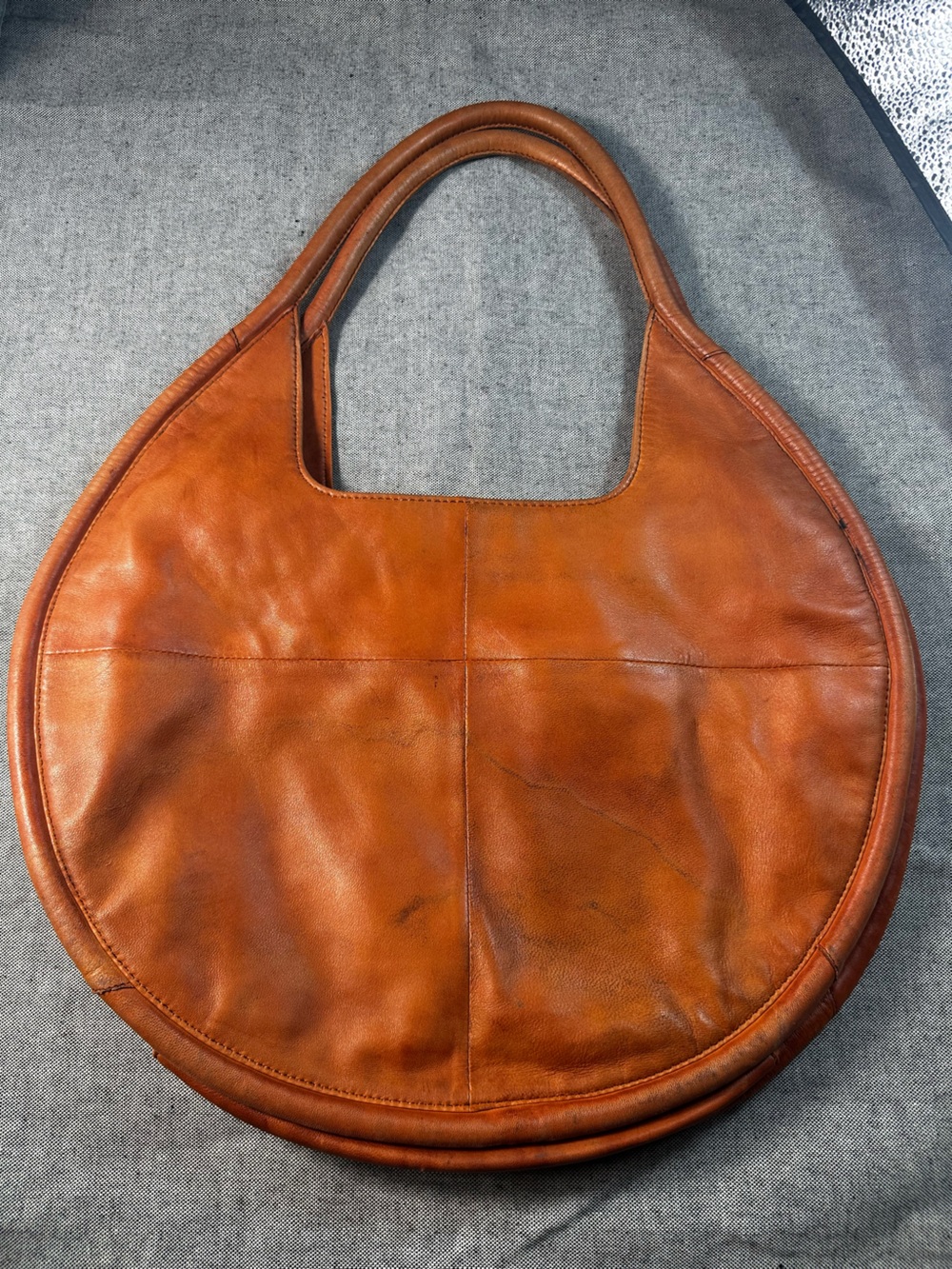Anthropologie Julien Cognac 100% Sheep Leather Round Hobo Carryall Bag - Picture 3 of 7